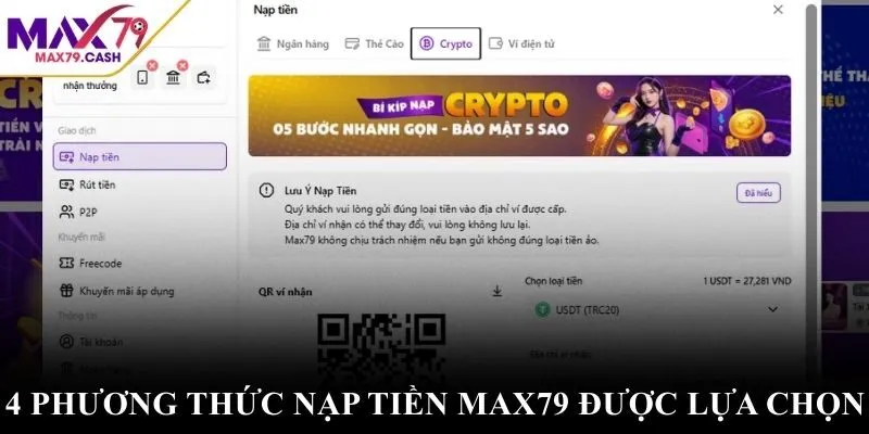 4 phương thức nạp tiền MAX79 được lựa chọn 